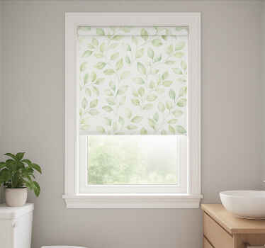 White background with leaves bathroom window blind - TenStickers