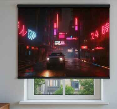 Teenage bedroom roller blind urban night skyline - TenStickers