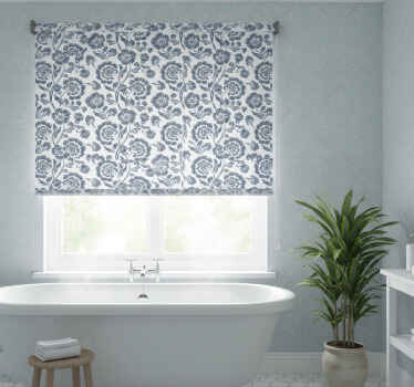Bathroom blind with blue flowers on a white background - TenStickers