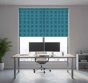 Cortina roller despacho patrón azul con cuadros - TenVinilo