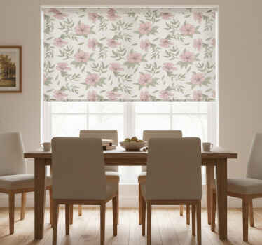 Rullegardin spisestue med rosa blomsterdesign - Tenstickers