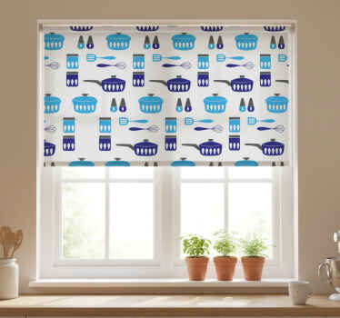 Store enrouleur cuisine motif ustensiles bleus - TenStickers