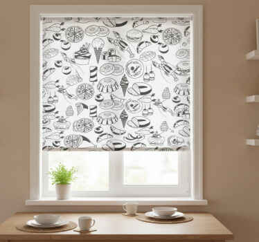 Rollo fenster küche mit schwarz-weißem essensmuster - TenStickers