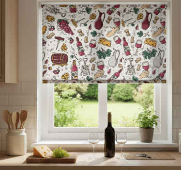 Rollo fenster küche trauben wein und käse vintage muster - TenStickers
