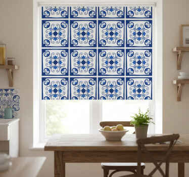 Blinds in a kitchen typical beautiful blue tile - TenStickers