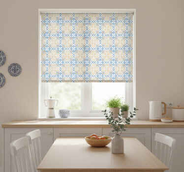 Blinds in a kitchen with blue lines portuguese tile pattern - TenStickers