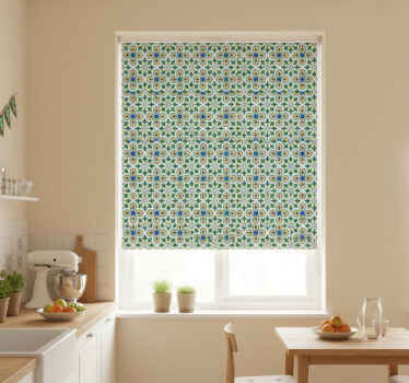 Cortina roller cocina azulejo portugués azul y amarillo - TenVinilo
