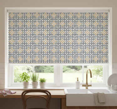 Cortina roller cocina azulejo portugués beige y negro - TenVinilo