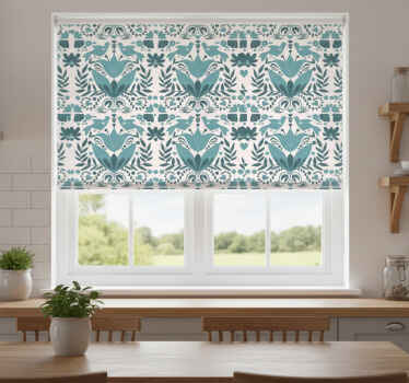 Blinds in a kitchen with blue bird folk art pattern - TenStickers