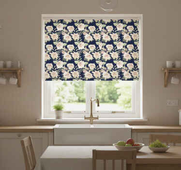 Blinds in a kitchen with vintage rose pattern on blue - TenStickers