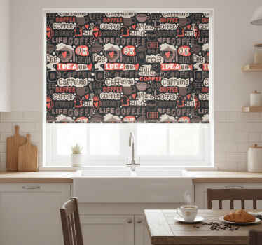 Blinds in a kitchen with a typographic coffee design - TenStickers