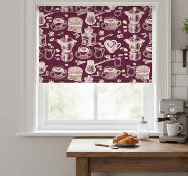 Blinds in a kitchen with coffee pattern design - TenStickers