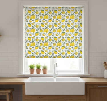 Store enrouleur cuisine citrons et fleurs crème - TenStickers