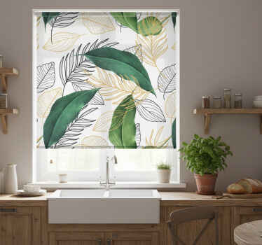 Rollo fenster küche mit grünen und goldenen blättern - TenStickers