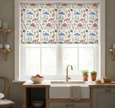 Rollo fenster küche mit handgezeichnetem pilzmuster - TenStickers