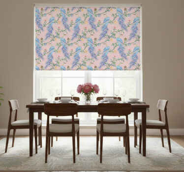 Rullegardin spisestue fugler i rosa paradis - Tenstickers