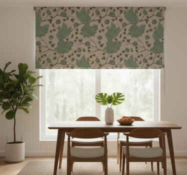 Rullegardin spisestue grønne fugler på jute bakgrunn - Tenstickers