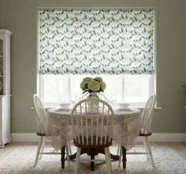 Rullegardin spisestue hvite blomster grandmillenial mønster - Tenstickers