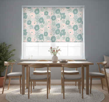 Dining room roller blind in pink and blue watercolor flowers - TenStickers