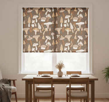 Estor enrollable comedor setas del bosque sobre fondo marrón - TenVinilo