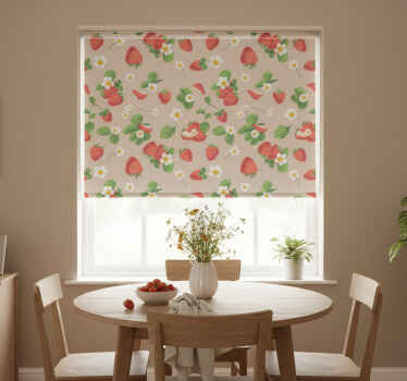 Rullegardin spisestue jordbær og blomster - Tenstickers