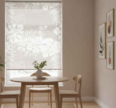 Store enrouleur salle à manger feuilles tropicales grises - TenStickers