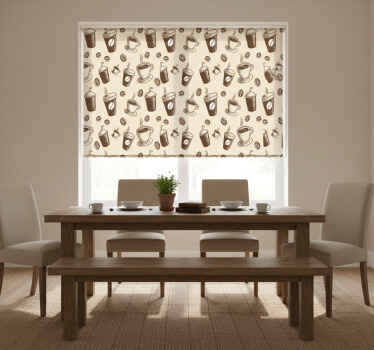 Estor enrollable comedor gran patrón con tazas de café - TenVinilo