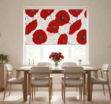 Cortina roller comedor dibujo y flores rojas - TenVinilo