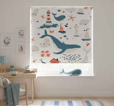 Cortina roller infantil temática de ballenas oceánicas - TenVinilo
