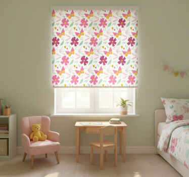 儿童盲人粉黄花朵蝴蝶图案 - TenStickers