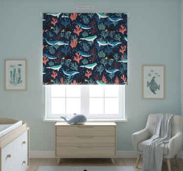 Cortina roller infantil animales marinos vibrantes azul - TenVinilo