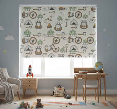 Rollo fenster kinderzimmer camping tasche schüssel kompass - TenStickers