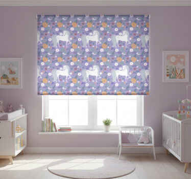Kinderkamer rolgordijn met patroon van eenhoorns en bloemen - TenStickers