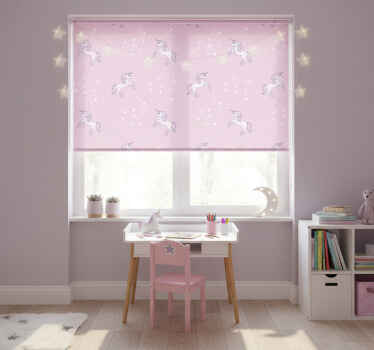 Kinderkamer rolgordijn roze patroon met eenhoorns - TenStickers