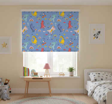 Kinderkamer rolgordijn schattige skater dinosaurussen - TenStickers