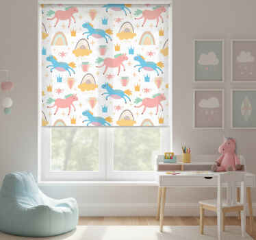 Kinderkamer rolgordijn gekleurde eenhoorns en regenbogen - TenStickers