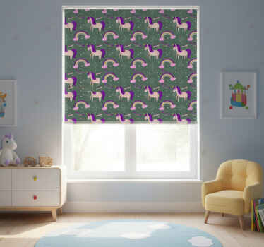 Kinderkamer rolgordijn roze en groene eenhoorns - TenStickers