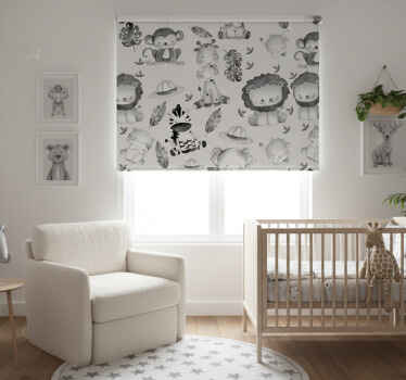 Rollo fenster kinderzimmer mit grauen zoo-tieren - TenStickers