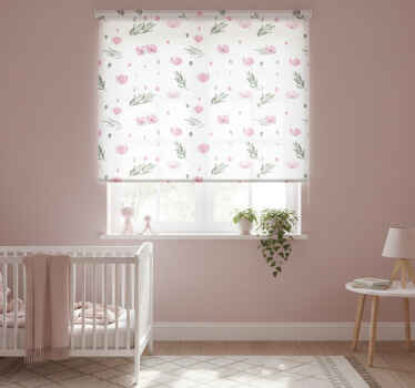 Rollo fenster kinderzimmer mit pinken minimalblumen - TenStickers