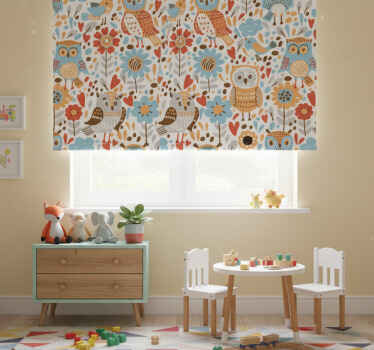 Rollo fenster kinderzimmer bunte eulen mit blumenmuster - TenStickers