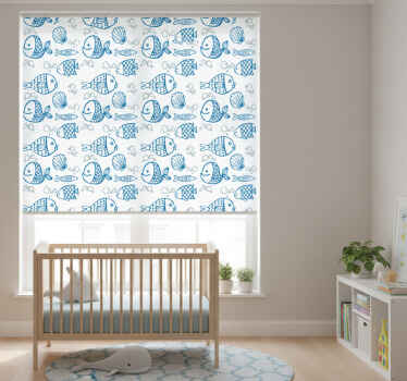 Zavjese za dječju sobu s plavim ribicama na bijeloj podlozi - TenStickers