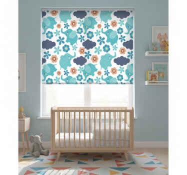 Rollo fenster kinderzimmer elefanten und blumen - TenStickers