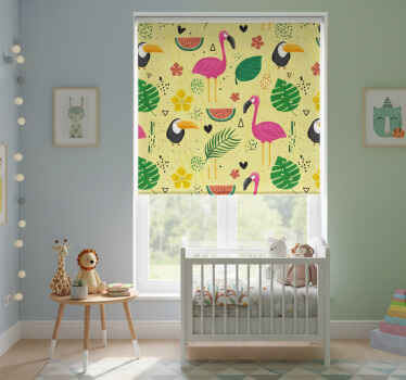 Estor enrollable infantil animales lindos con plantas - TenVinilo