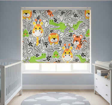Rollo fenster kinderzimmer dschungelfreunde grau - TenStickers