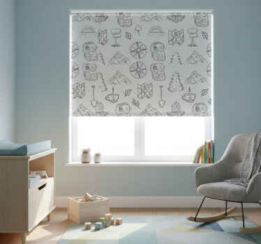 Estor enrollable infantil brújula y montañas dibujadas - TenVinilo