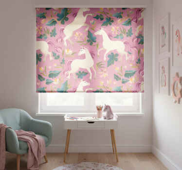 Rollo fenster kinderzimmer mit pinkem pferdemuster - TenStickers