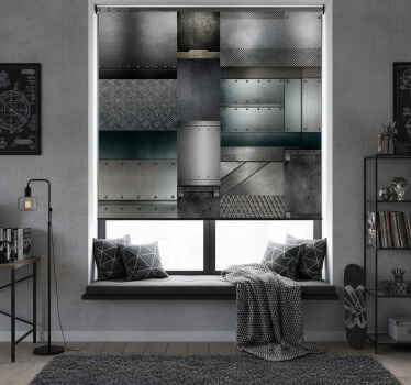 Cortina roller juvenil patrón de bloques negros metálicos - TenVinilo