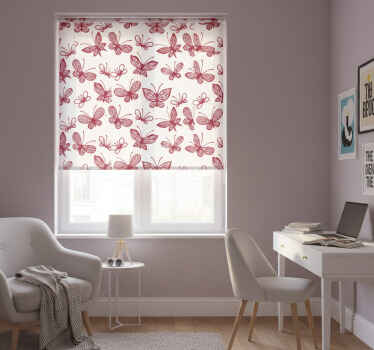 Cortina roller juvenil patrón elegante de mariposas rojas - TenVinilo
