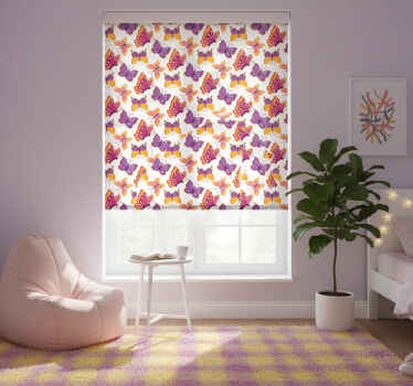 Cortina roller juvenil patrón mariposas rosa y amarillo - TenVinilo