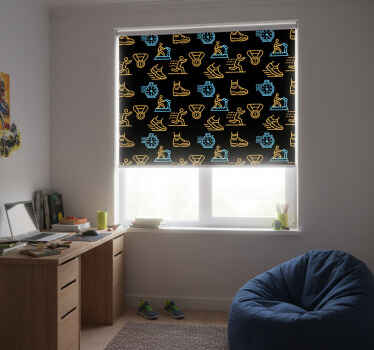 Cortina roller juvenil íconos de carrera neón sobre negro - TenVinilo